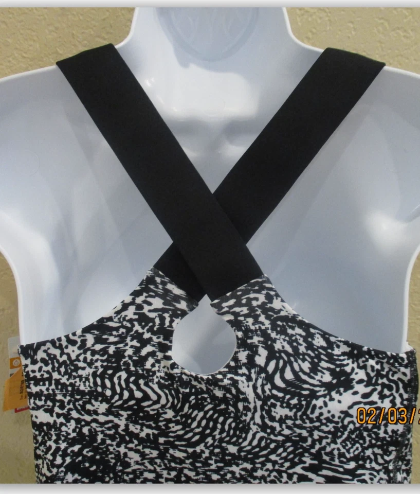 Champion Mujeres PEQUEÑO Entrenamiento Tanque NEGRO BLANCO Camisa Estampado con Sujetador Almohadilla Extraíble Foto 4 de 4