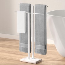 Standing Towel Rack with Marble Base 2-Tier 33" H Polished Silver
