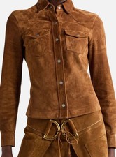 Tom Ford Womens Brown Suede Collared Long Sle...