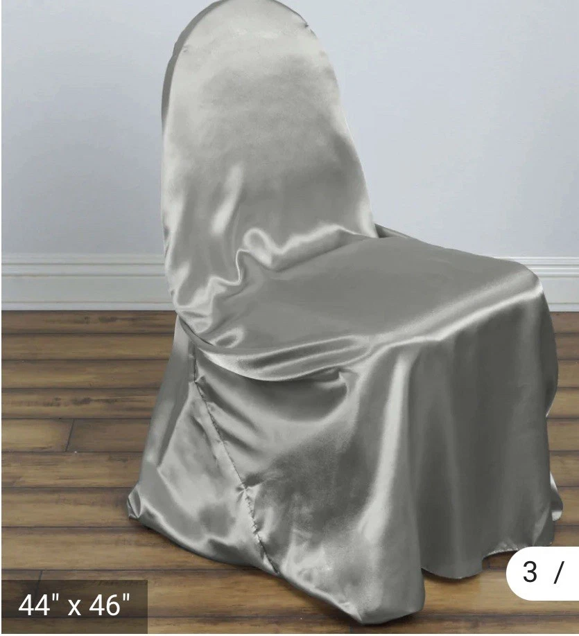 Set Of 40 Silver Gray Satin Universal Self Tie Chair Covers Wedding Party Decor - Image 3 of 4