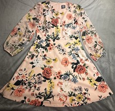 Vince Camuto Woman's Pink Floral Midi Dress with Sheer Sleeves Size 8