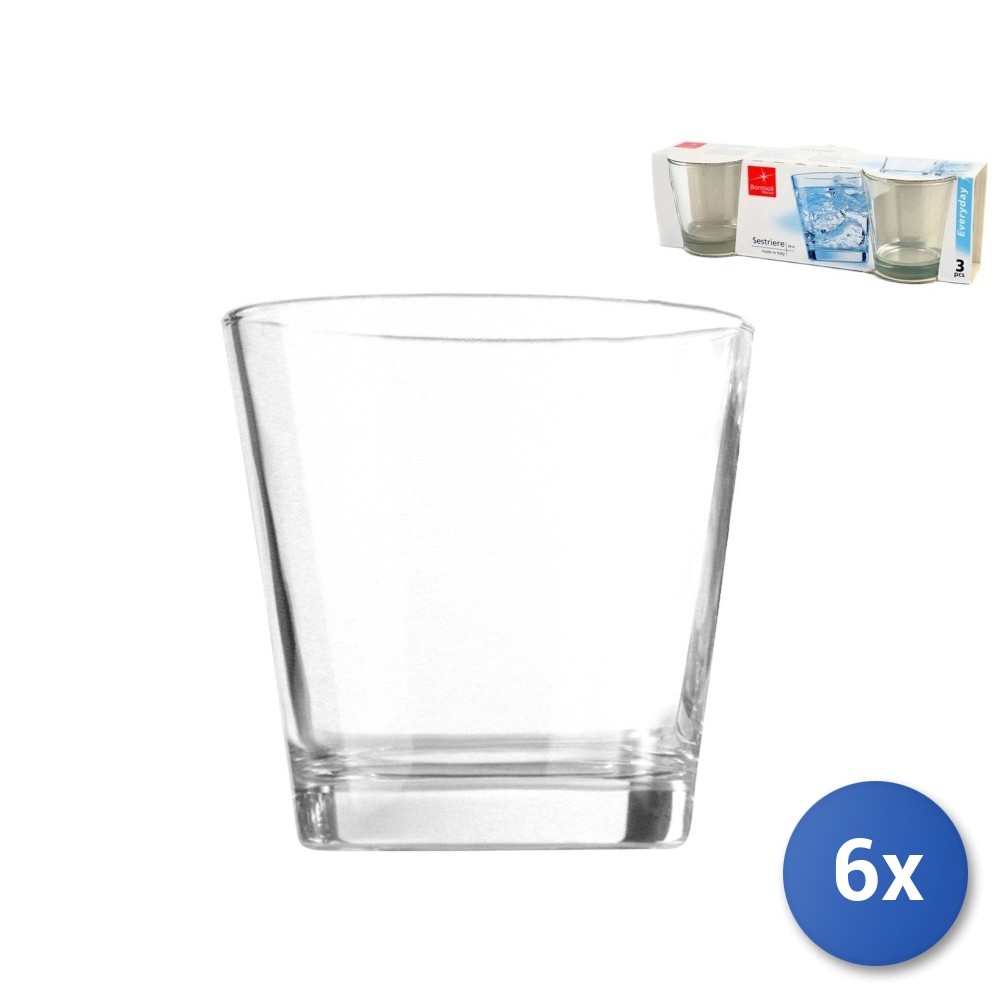 6X Packs 3 Glasses In Sestriere Transparent Water 24Cl Bormioli