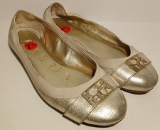 COACH Dora Cuba Gold Crackled Metallic Leather Ballerina Flats Size 7.5