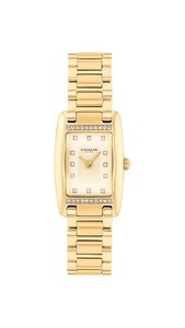 Authentic COACH Women's Reese 2H Quartz Watch, Petite Rectangle Case, Gold Plated