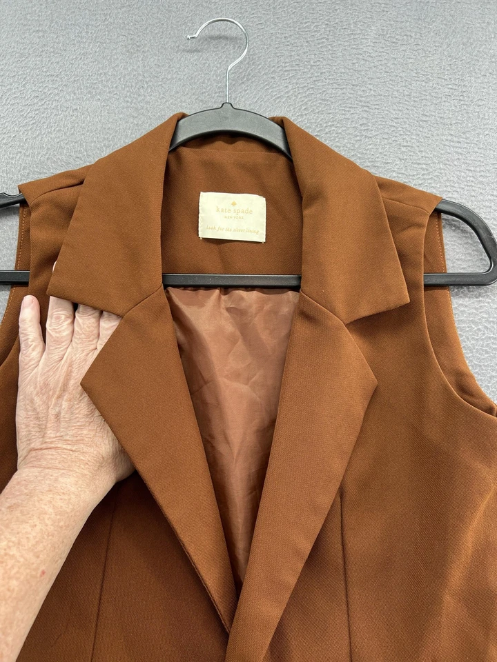 Chaleco Kate Spade Mujer Mediano Sin Mangas Blazer Chaqueta Largo Capas Bolsillos Foto 3 de 4
