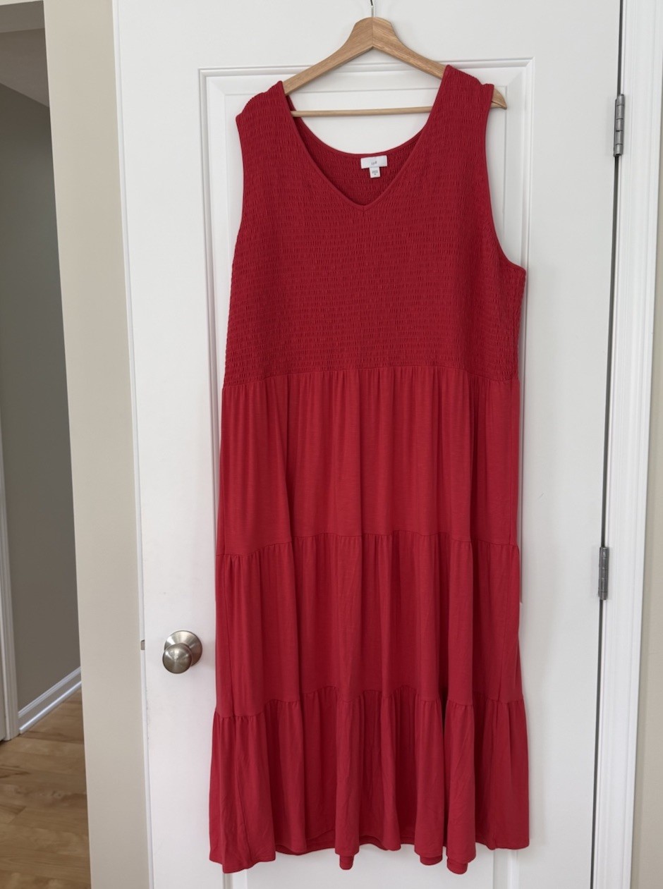 J. Jill Smocked Tiered Sleeveless Maxi Dress Red Womens 3X