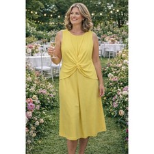 Lauren Ralph Lauren Yellow Twist-Front Jersey Midi Dress Women's Size 8 Wedding