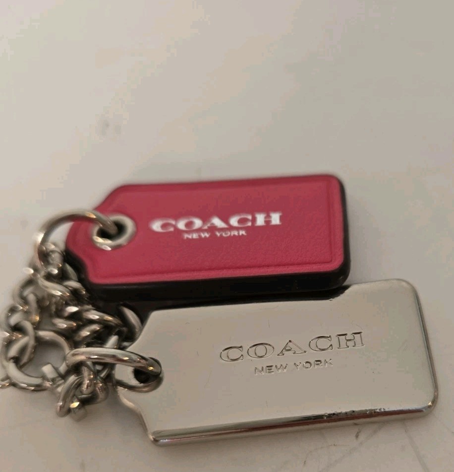 Coach Fob Hang Tag Charm Pink leather & Metal Tags Sm… - Gem