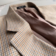Mens 46R 100 Silk Blazer CHAPS Houndstooth Check Sport Coat Lt Brown