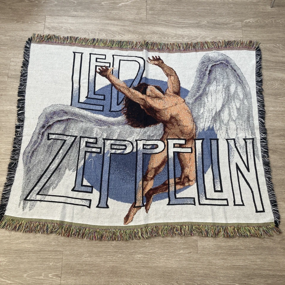 Manta Led Zeppelin Banda Gira de Conciertos Álbum Vellón Bordado Picnic Tiro Foto 2 de 4