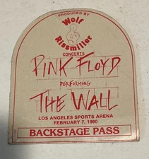 ORIGINAL PINK FLOYD FEBUARY 7, 1980 THE WALL LA Sports Arena BACK STAGE PASS