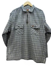 BEN DAVIS Half-Zip Long-Sleeve Shirt, Size L, Cotton, Beige Check