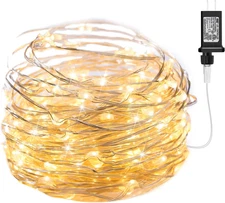 Fairy Lights Plug In, 33Ft 100 Leds Waterproof Silver Wire Firefly Lights, Adapt