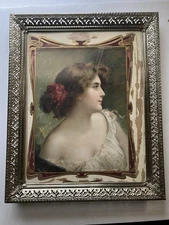 Antique 1900’s Angelo Asti Lithograph Art Print Beauty Woman Calendar Art Sept