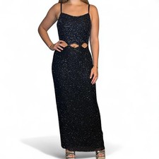 Scala Black Evening Gown Aurora Borealis Hand Beaded Formal Gala Fits Sz Medium