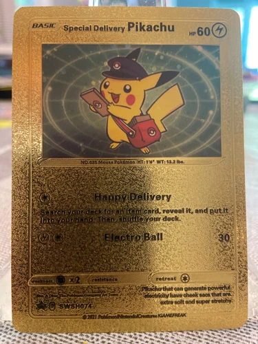 Special Delivery Pikachu Gold Foil Pokemon Card Promo SWSH074 Near Mint / Mint