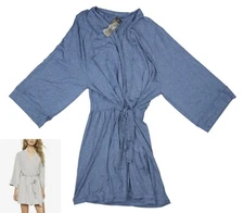Felnia Kimono Long Sleeve Belted Short Length Robe M/L NWT Heather Denim