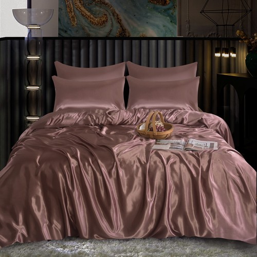 6PCS SATIN SILK COMPLETE BEDDING SET DUVET COVER FITTED SHEET 4 PILLOW CASES - Picture 29 of 151