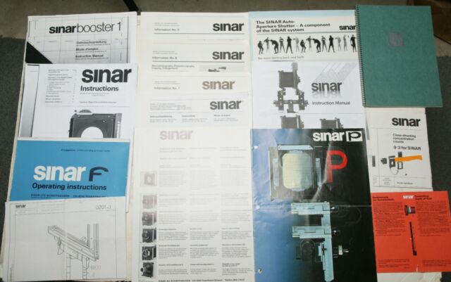 12 Original Manuals & Brochures + 6 Copies For Sinar & Accessories. See Picture.