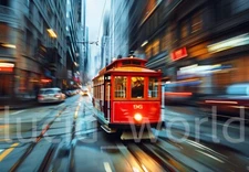Digital Image Picture Wallpaper Background Desktop AI Art Red Trolley Street Car