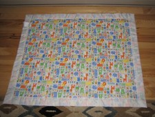 VINTAGE BABY BLANKET QUILT COMFORTER LION GIRAFFE ELEPHANT BEAR FLOWER BUTTERFLY