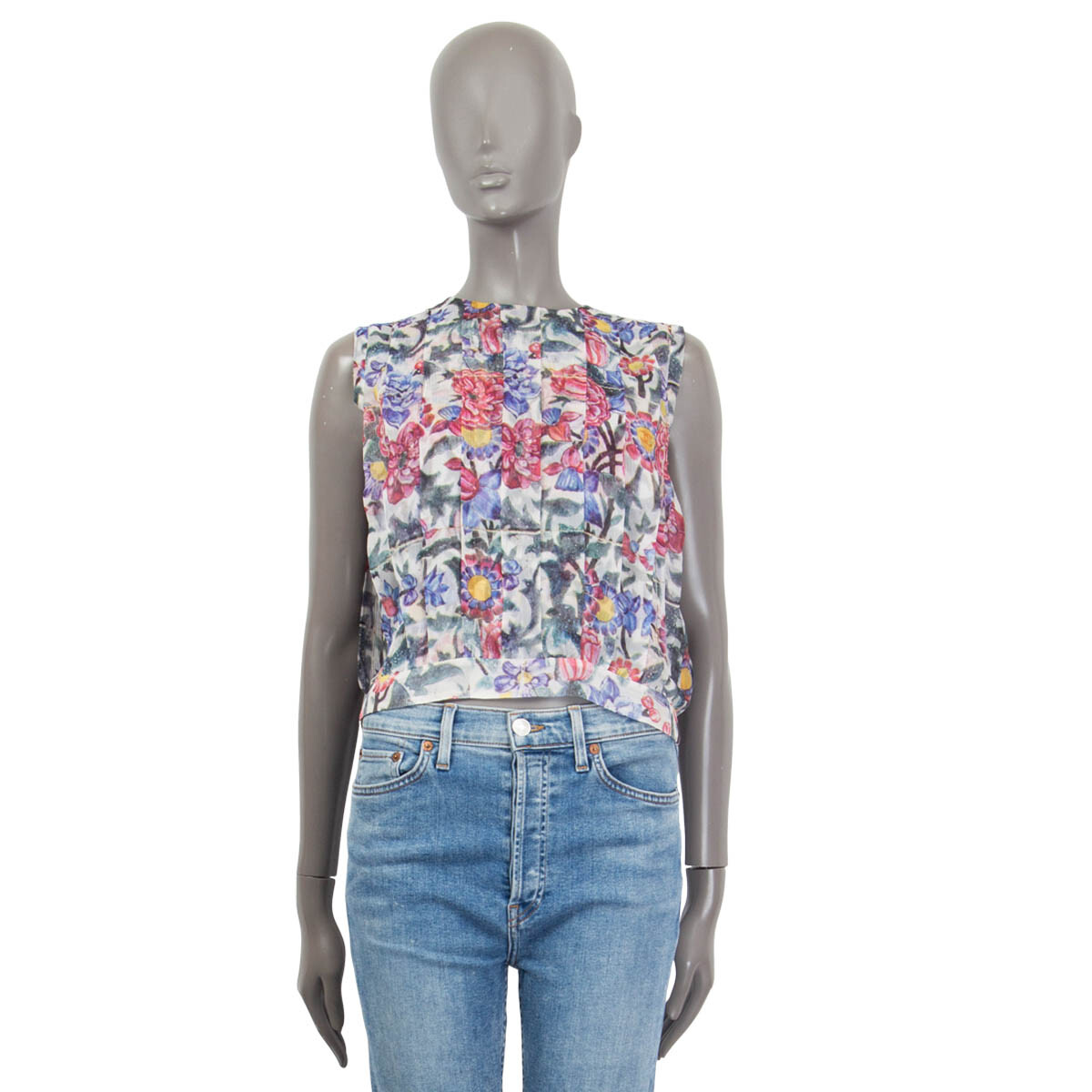 CHANEL トップス 65344 auth CHANEL silk 2015 DUBAI FLORAL PLEATED Sleeveless Blouse