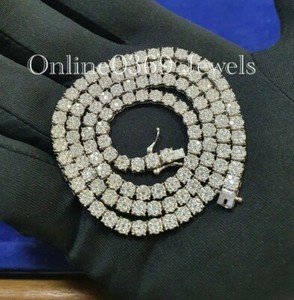 Authentic Mens Real Natural Round Diamond Tennis Necklace 20" 14k White Gold Plated Silver