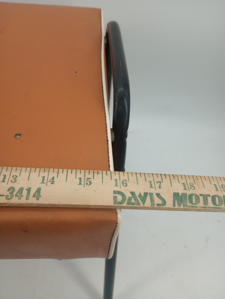 Vintage Mid Century Orange Vinyl Footstool Ottoman Stool Sturdy Metal