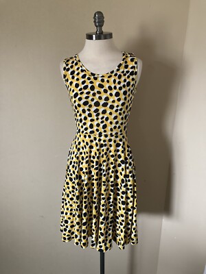 LuLaRoe Dress XS Nicki Sleeveless Stretchy A Line Black Yellow