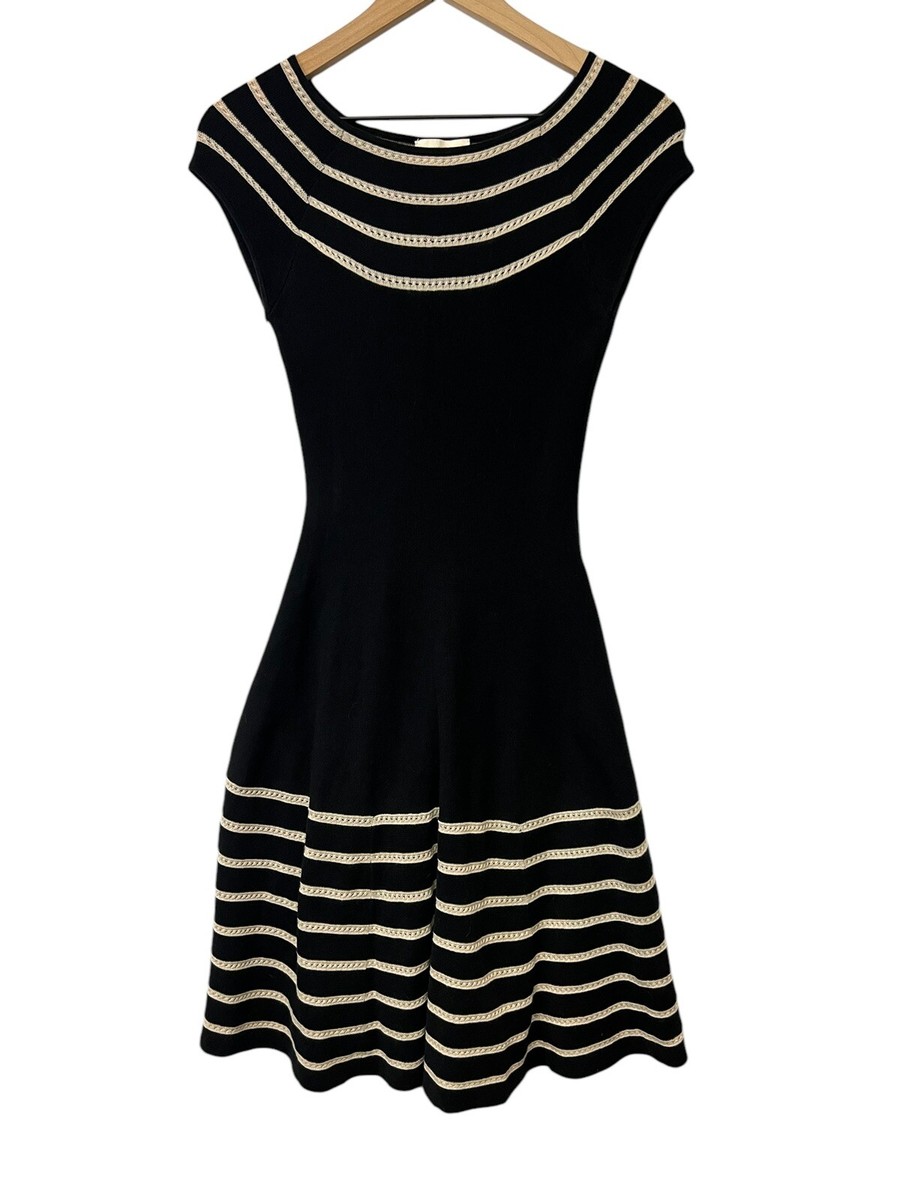 Kate Spade Amalia Black Crochet Stripe Cap Sleeve Fit Flare Sweater Dress XS
