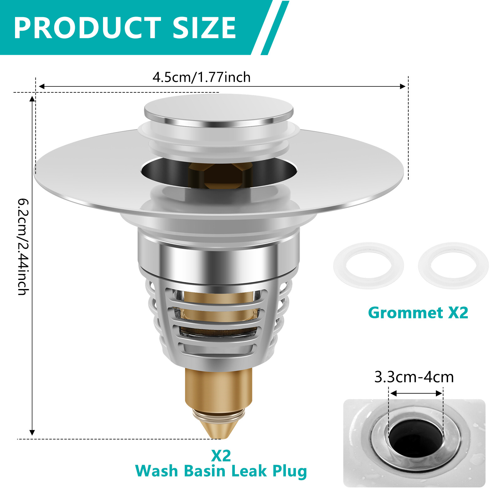 2Pcs Sink Plug Universal Bathroom Sink Plug with Strainer Pop Up Sink ...