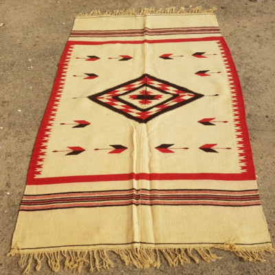 Antiker Handgewebter Mexikanischer Serape Mehrfarbig Indischer Teppich Wollteppich 168x103 cm