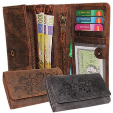 Vintage Leder Damen Geldbörse Portemonnaie Rindleder rustikal Kartenfächer 