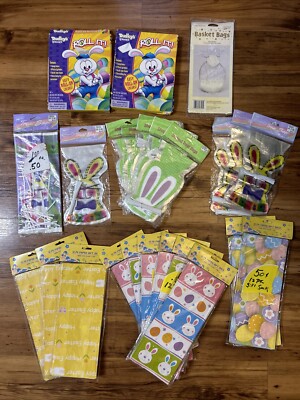 *HUGE LOT* Vintage Easter Bunny Eggs Treat Gift Paper Sack Plastic Basket Bags