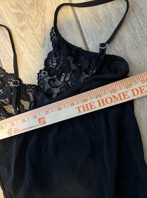 SISSY VTG Black Satin Look w/ Lace One Piece Garter Strap Lingerie  x7