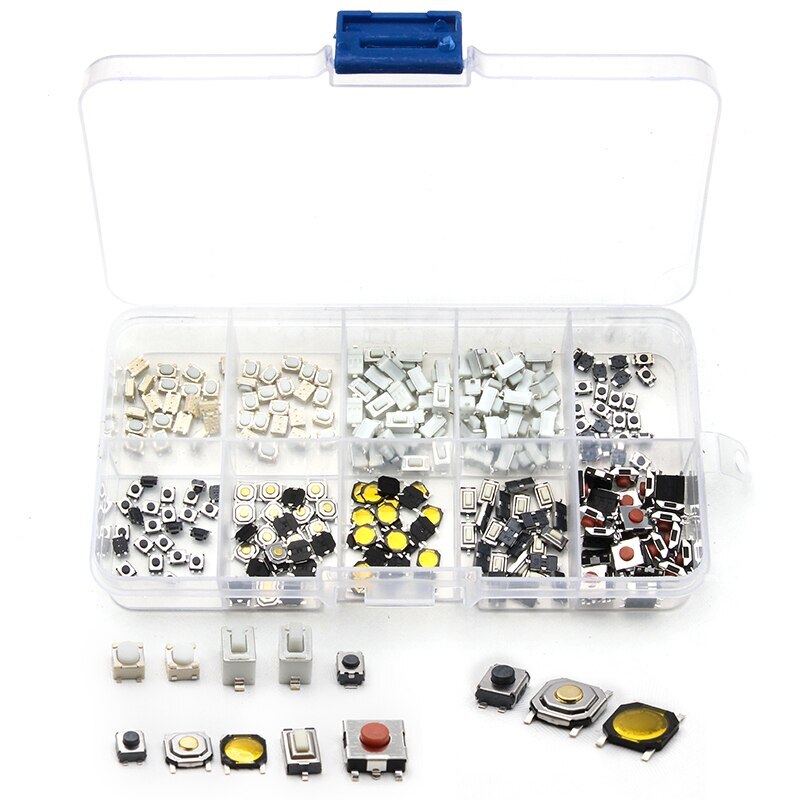 250pcs Waterproof Tactile Switch Push Button Micro Momentary Tact SMD 10Value