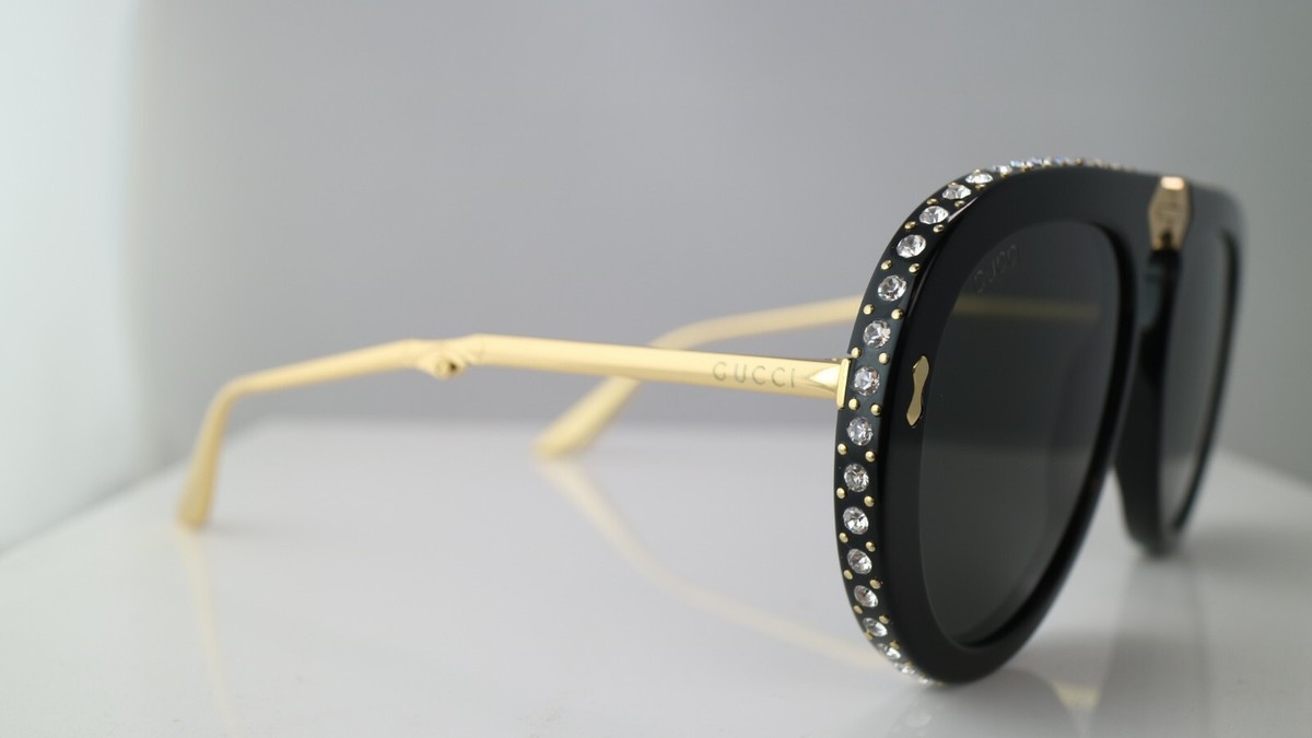 Gucci Black Crystal Studded / Grey Foldable Pilot Aviator Sunglasses Gucci GG1856S 001 Black Grey Pilot Sunglasses - eye-oo.com main image 3