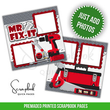 Dad Scrapbook Boy, Tools, Father, 2 PRINTED Premade Scrapbook Quick Pages 91