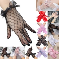 Women Lace Satin Gloves White Mesh Short Wedding Bridal Full Finger Sunsreen US