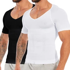V-Neck Compression Posture Corrector T-shirt Men Body Slimming Tummy Body Shaper