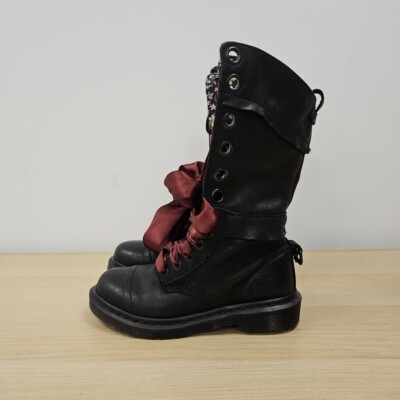 Dr Martens Triumph Aimilita Green Leather Victorian Floral Mid Calf