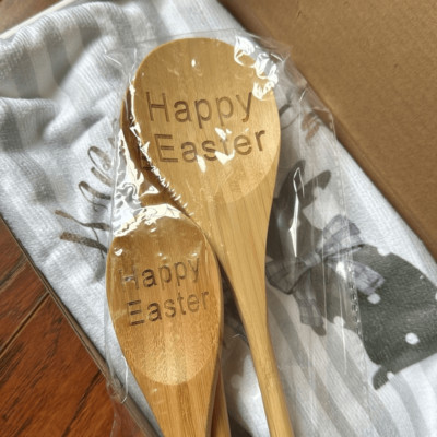 Pack of 4 Happy Easter Kitchen Towels (3) Wooden Spoons He is Risen
