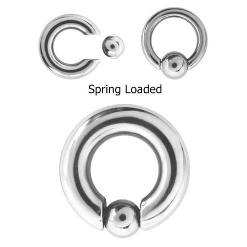 Captive Nipple Ring Heavy 2 Gauge 5/8" w/Spring 10mm Ball Steel SET of 2 - Afbeelding 1 van 4