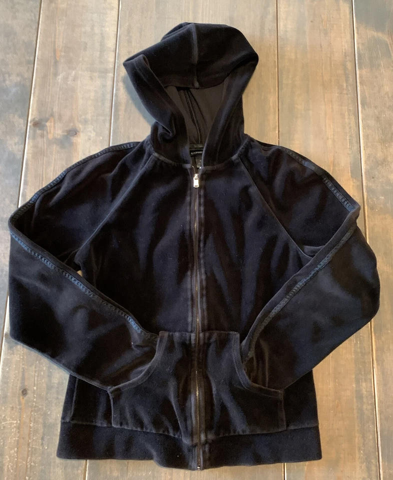 Chaqueta con capucha Express para mujer de manga larga de terciopelo negro con cremallera completa talla: pequeña   Foto 3 de 4