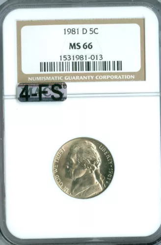 1981 D JEFFERSON NICKEL NGC MS66 MAC 4FS 2ND FINEST GRADED SPOTLESS $100 in FS .