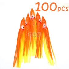 100pcs Yellow Orange 4.75" Squid Skirts Octopus Hoochies Trolling Fish soft Lure