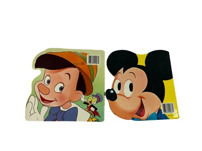 Lot of 2 Golden Super Shape Books Mickey Mouse Pinocchio Disney