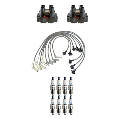 Denso 2 Ignition Coils Wire Set 8 DoublePlatinum Spark Plugs Kit For Ford 5.0 V8