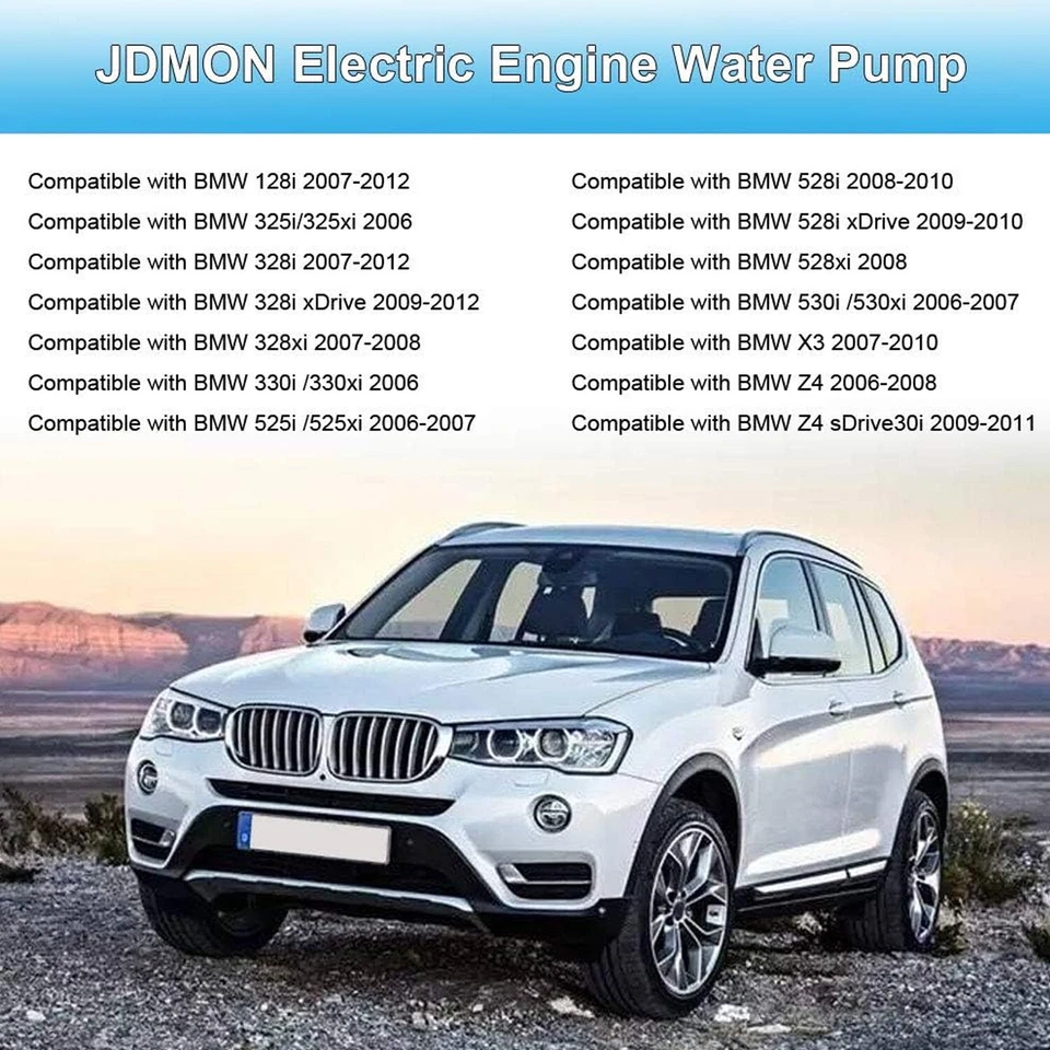 Electric Engine Water Pump For BMW 128i 2007-2012, 330i 330xi 325i 325xi Z4 2006 - Image 2 of 4