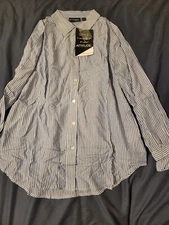 Attitudes By Renee Split Ruffle Sleeve Button Front Top Size medium Blue Stripe